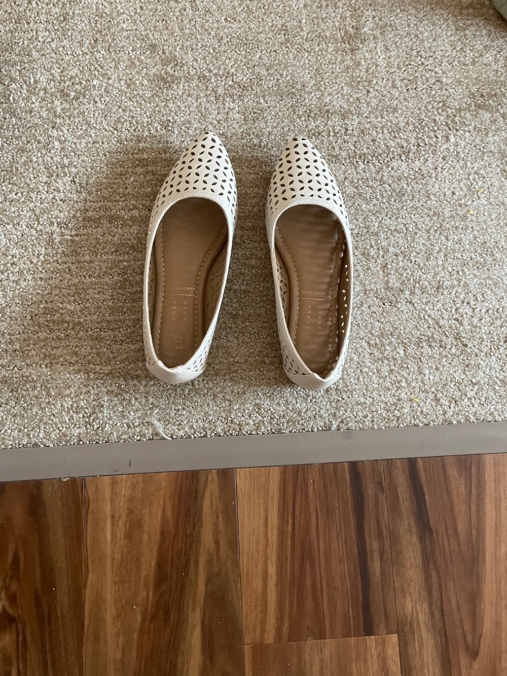 LC Lauren Conrad Cream Laser-Cut Pointed Slip-On Flats